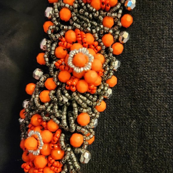 Lucky Brand Cardigan Black Cashmere Wool Angora Rabbit Hair Blend Beaded Med vtg - Picture 4 of 8